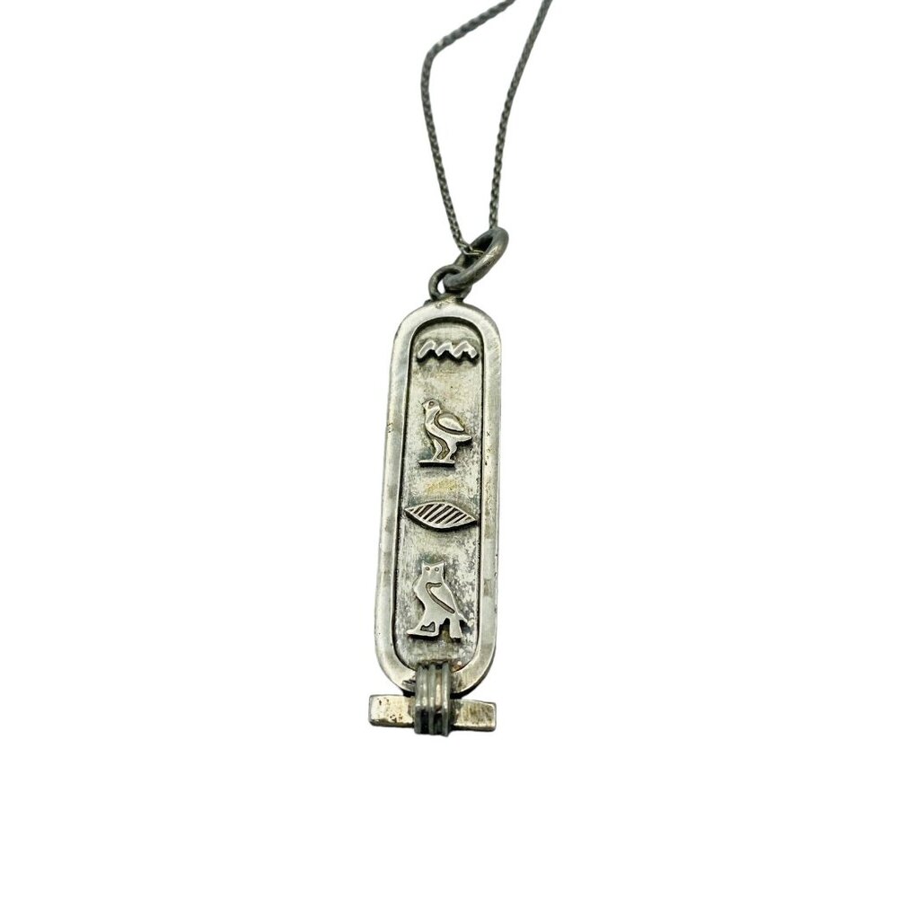 Sterling Silver 925 Egyptian Cartouche Hieroglyphic Pendant Necklace